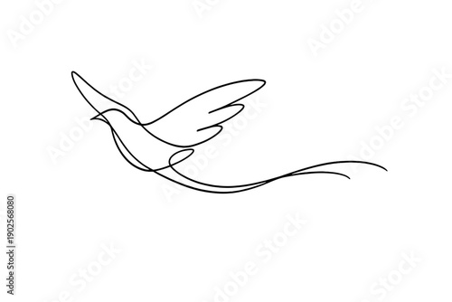 Abstract Bird Motion. Minimalistic one-line drawing abstract bird captured mid-flight with dynamic flowing