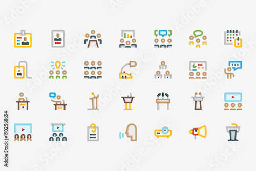 Conference and Meeting Color Icon Set
