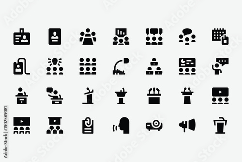 Conference and Meeting Solid Icon Set