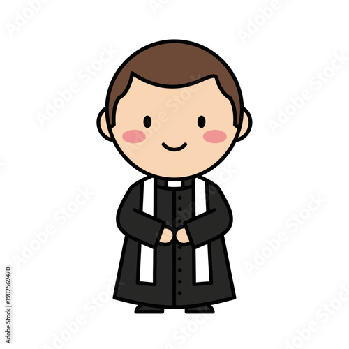 Cute Cartoon Priest Character with Clerical Collar and Cassock