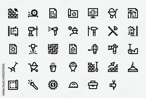 Construction and Building Line Icon Set