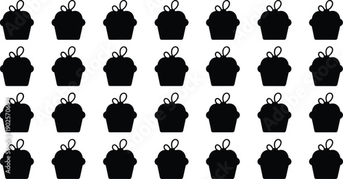 Cupcake silhouettes grid pattern, dessert icon set, sweet bakery illustration, confectionery design, pastry decoration, food vector graphicCupcake silhouettes 