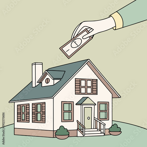 Of a house with a hand dropping money on it payment