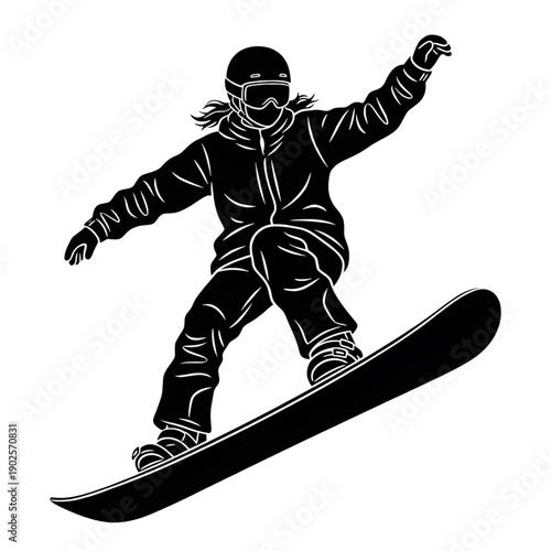female snowboarder jumping in mid-air silhouette winter sports and extreme snowboarding vector illustration