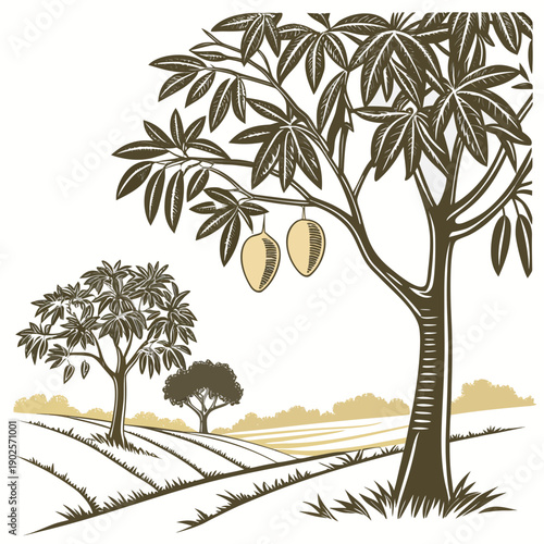 Minimal of mango tree with fruit realistic