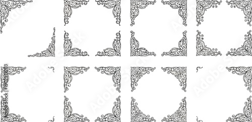 Schilderij op canvas Collection of elegant ornate corner frames intricate scrollwork and floral vecto