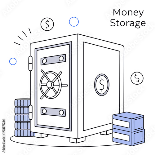 Minimalist of a safe with money storage concept minimal security box
