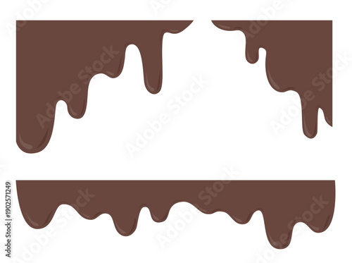 Melted chocolate dripping borders and frame vector set