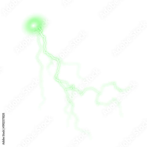 Green lightning fracture PNG with electric veins isolated on transparent background for storm overlays and dramatic effects

