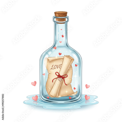 Love Message in Glass Bottle Aesthetic Vector