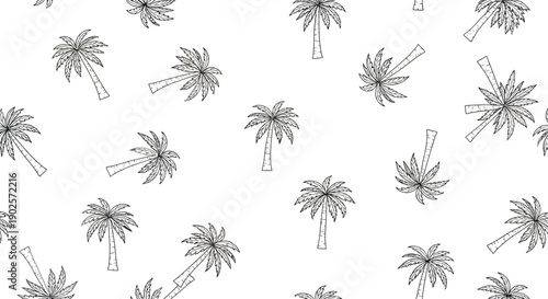Seamless pattern of black outline palm trees a minimalist vector illustration for tropical summer backgrounds textile design or web elements