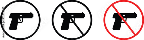 No Gun No Weapon Prohibition Sign Silhouette Set Firearm Restricted Area Vector Illustration