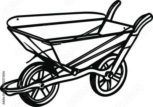 Farm wheelbarrow outline illustration, sticker style, clean black lines 2