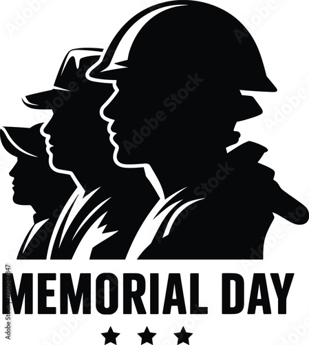 Memorial Day silhouette, military personnel tribute, patriotic honor, fallen heroes remembrance, national holiday artwork, Veterans Day design, flat vector illustration