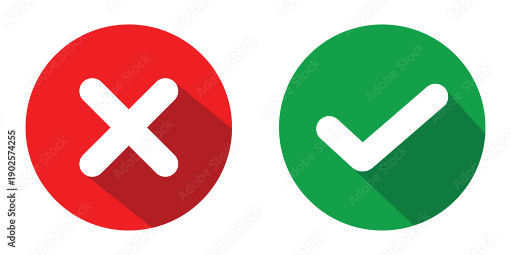 Obraz premium Correct and wrong icons signs. Right and wrong icon vector, Check tick mark and cross mark icon set. Check mark icon button set. Mathematics symbol. Vector illustration.
