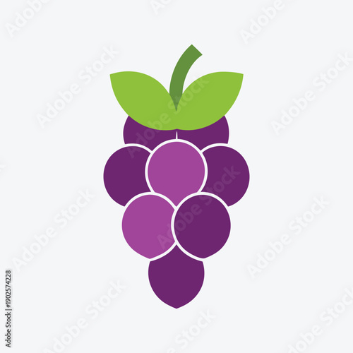 A simple purple grape cluster icon with green leaves on a light gray background.
