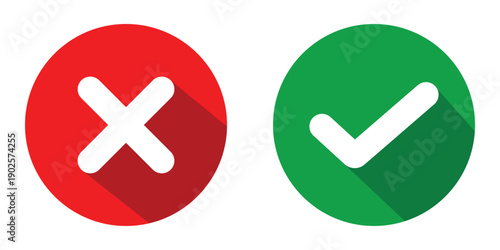 Correct and wrong icons signs. Right and wrong icon vector, Check tick mark and cross mark icon set. Check mark icon button set. Mathematics symbol. Vector illustration.