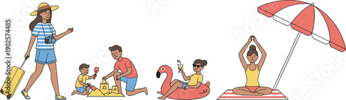 Family Summer Beach Activities Illustration with Vacation Relaxation and Outdoor Fun