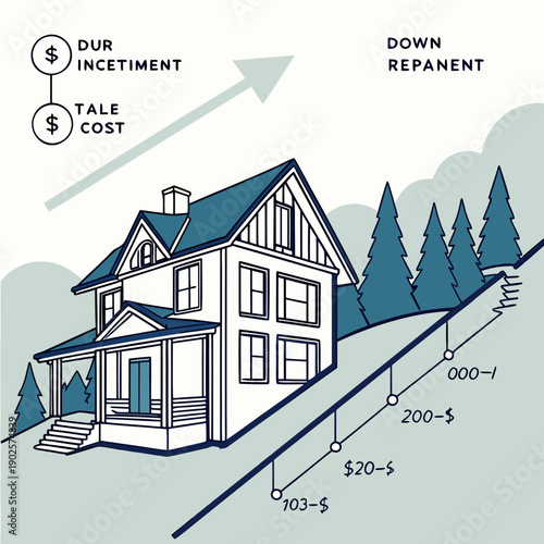 Of house on slope with investment progress graph real estate