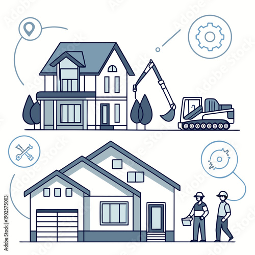 Of house construction and renovation services excavator