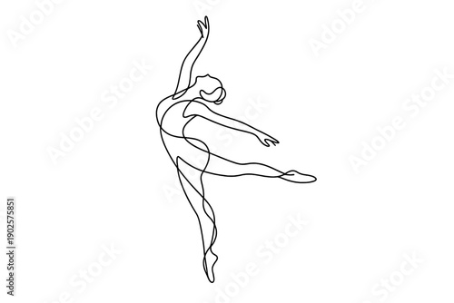 Dance movement. Minimalistic one-line drawing dancer captured mid-movement with flowing body curve and dynamic