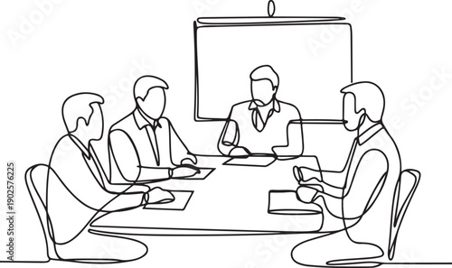 Continuous Single Line Art of an Architectural Project Review Meeting – Minimal Black and White Illustration