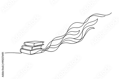 Transformative Knowledge Art. Intellectual Development. Minimalistic one-line drawing of stacked books