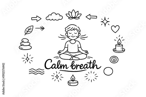 Calm Breath Doodle. Calm breath. Hand-drawn doodle illustration of Calm breath. In the middle, one slightly