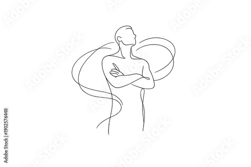 Inner Confidence. Minimalistic one-line drawing of a human figure with a subtle abstract aura suggesting