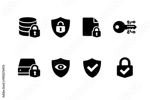 Data Protection Icons. Data protection icons. Filled icon set of Data protection icons: data lock, security