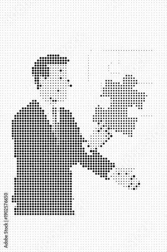 Businessman holding puzzle piece pixel art, Problem solving solution concept illustration