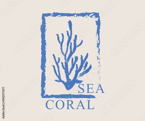 Sea Coral Ocean Simple Plant. Coastal Summer Beach Illustration for Print, Wall Paint, and Logo. Underwater Organic Shapes for Print Artwork Tee Shirt.