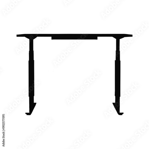 Black desk with two legs and a shelf