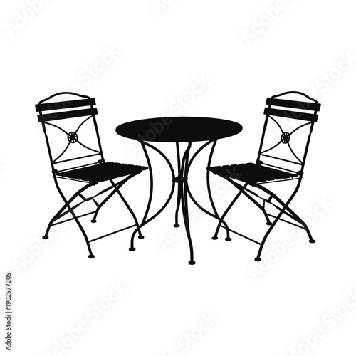 Black outdoor table with two chairs