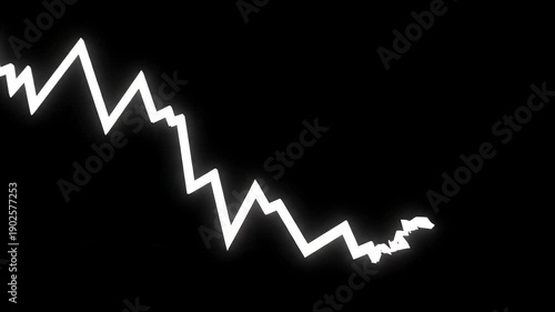 Jagged white line graph trending downwards against a black background