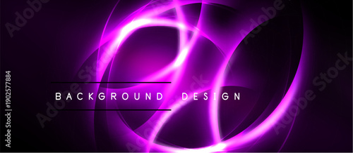 Abstract purple light streaks form flowing shapes. Dark background emphasizes vibrant neon curves, creating dynamic visual effect.