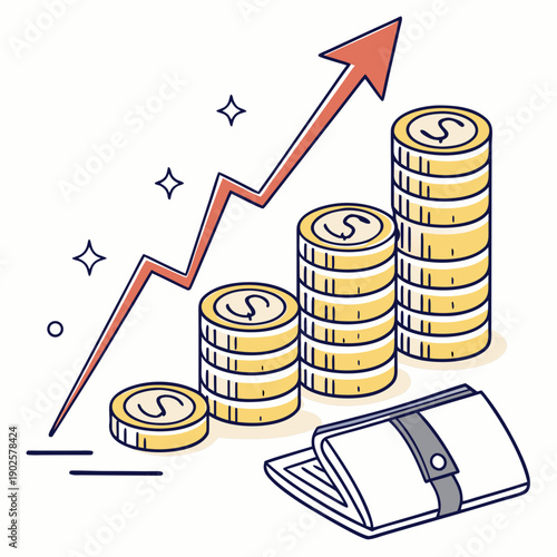 Stacked coins with growing graph and wallet finance