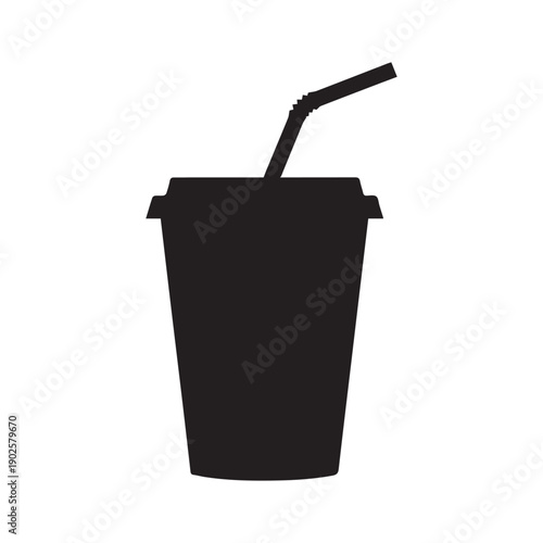 Black Silhouette of a Disposable Cup with a Straw