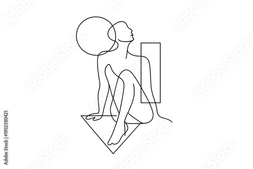 Modern Poster Illustration. Minimalistic one-line drawing of a human figure integrated with geometric shapes