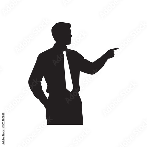  Professional Businessman in Formal Suit Pointing Forward Direction Leadership Corporate Silhouette. 