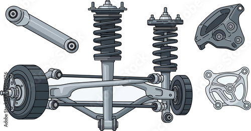 Vector car suspension system illustration