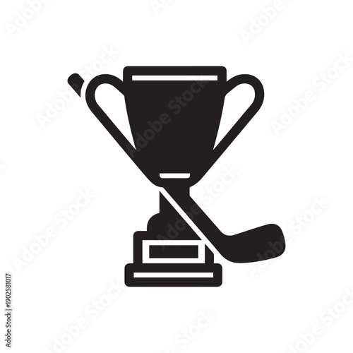Professional Ice Hockey Championship Trophy and Hockey Stick Victory Silhouette.