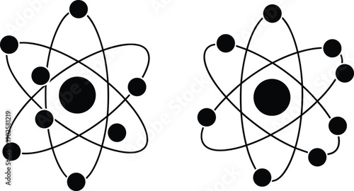 Vector Illustration of Atom Symbols and Nuclear Energy Icons for Science Education Physics Chemistry Laboratory and Modern Technology Graphic Design Projects