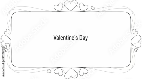A minimalist Valentine's Day card design with a heart-patterned border and 'Valentine's Day' text on a clean white background, ideal for romantic gifts and internacional celebrations.