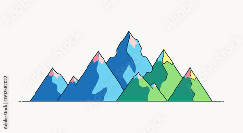Stylized Mountain Range Landscape Illustration.
