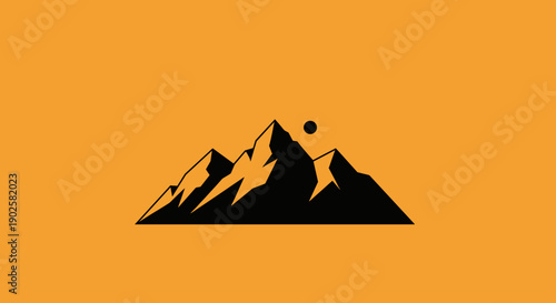 Stylized Mountain Range Silhouette with Celestial Body.