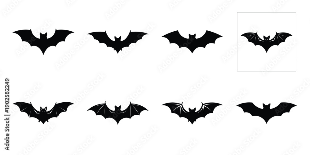 Fototapeta premium Set of silhouette bat in various poses isolated on background. Animal Vector elements for design.