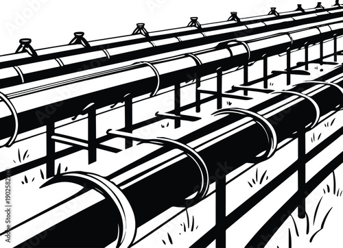 Agriculture irrigation pipe line art illustration, flat vector, sticker outline