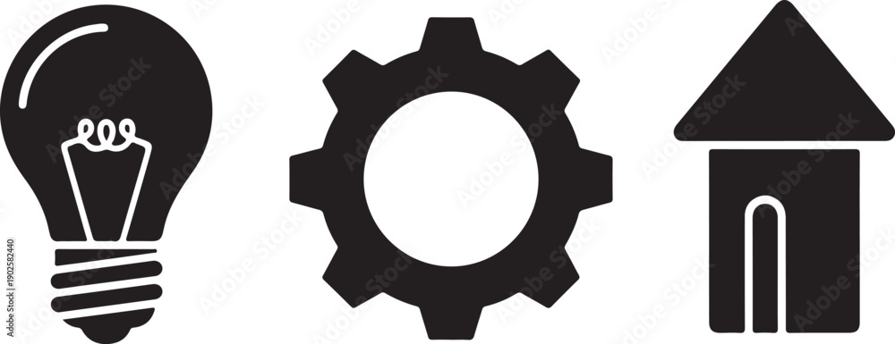 Fototapeta premium Business idea development with gear and house building icon set