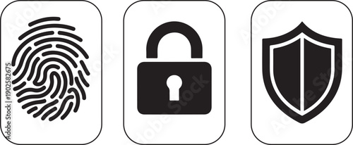 Fingerprint lock shield icon set safe data privacy system tech tool kit